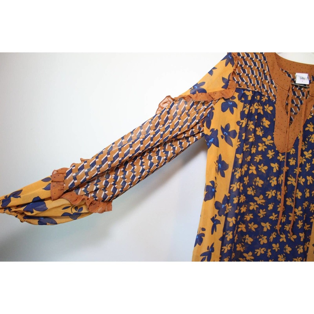 NWT Cabi Floral Harmony Ruffle Boho Blouse 3953 Brown Blue Size Small H14864 - Picture 5 of 12